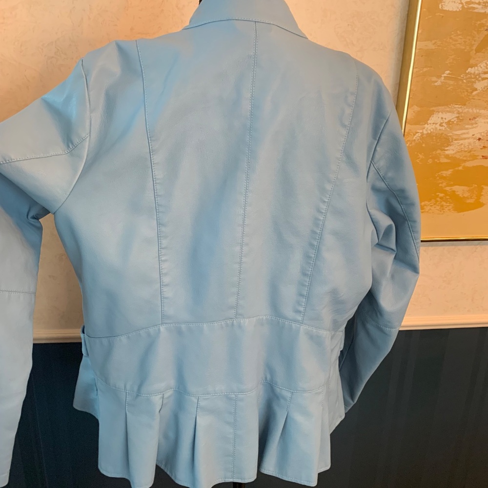 Ashley Stewart Light Blue Faux Leather Jacket Size 14/16 - Picture 3 of 10